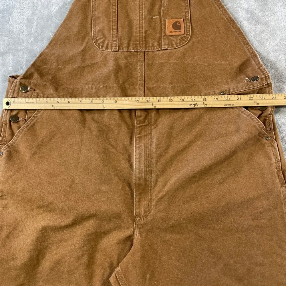 Carhartt Bib Overalls Mens 46x32 Brown Duck Double Knee Workwear Outdoor R06 211